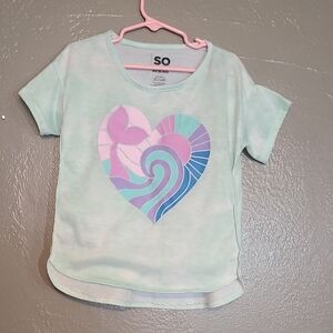 SO Green and Pink Heart Graphic Tee Girls 6-6X EUC